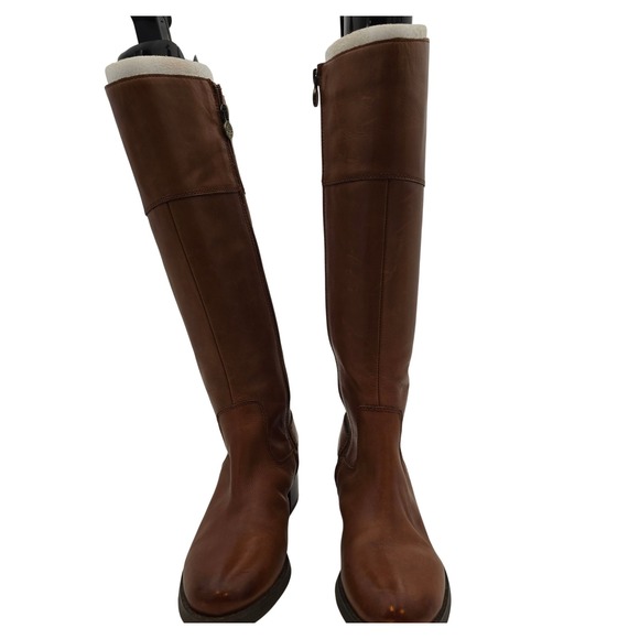 Etienne Aigner Women's 5.5 Glossy Brown Leather Tall Knee High Riding Boots EUC - Picture 1 of 12